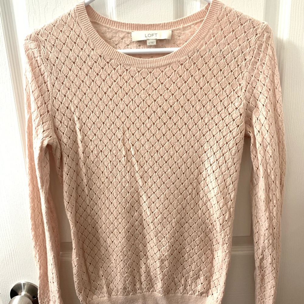 LOFT crochet sweater blush pink XS